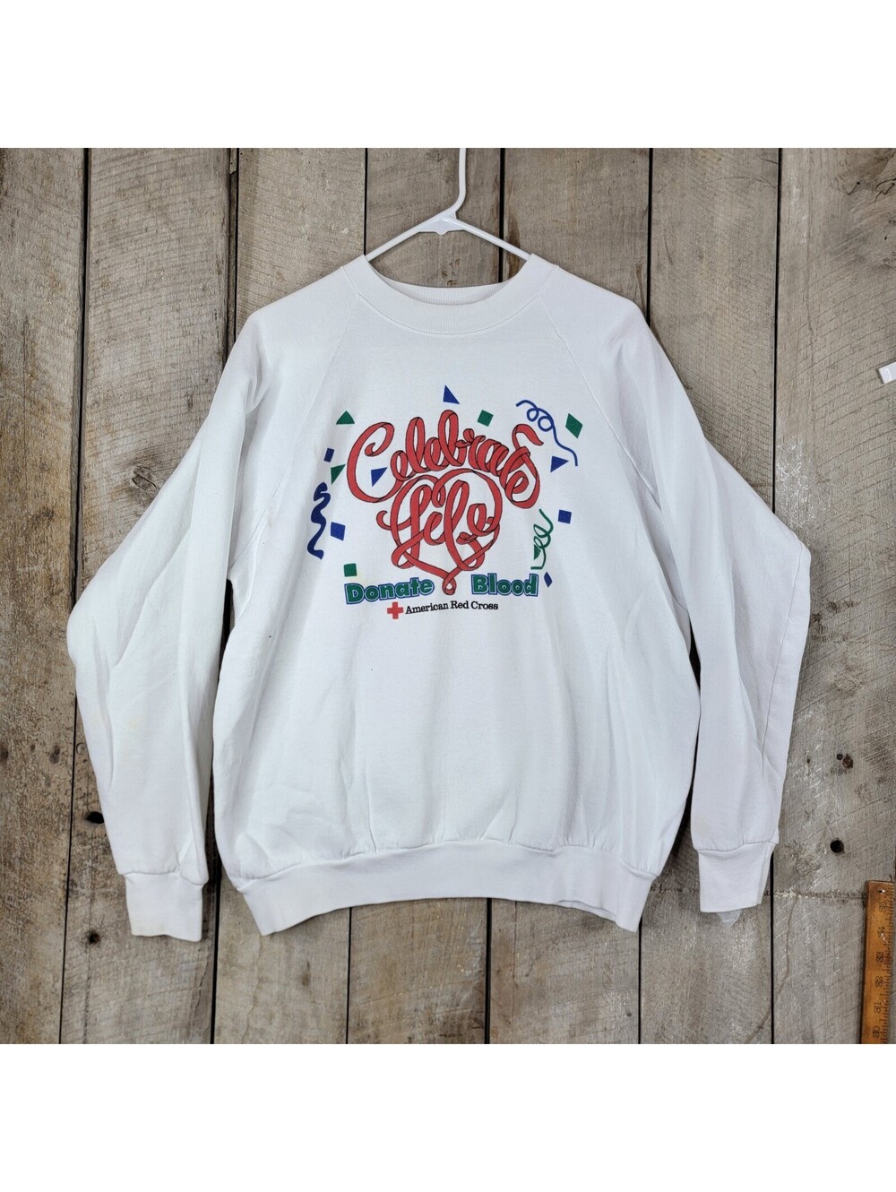 Vintage Celebrate Life Donate Blood Sweatshirt Red Cross XL White USA